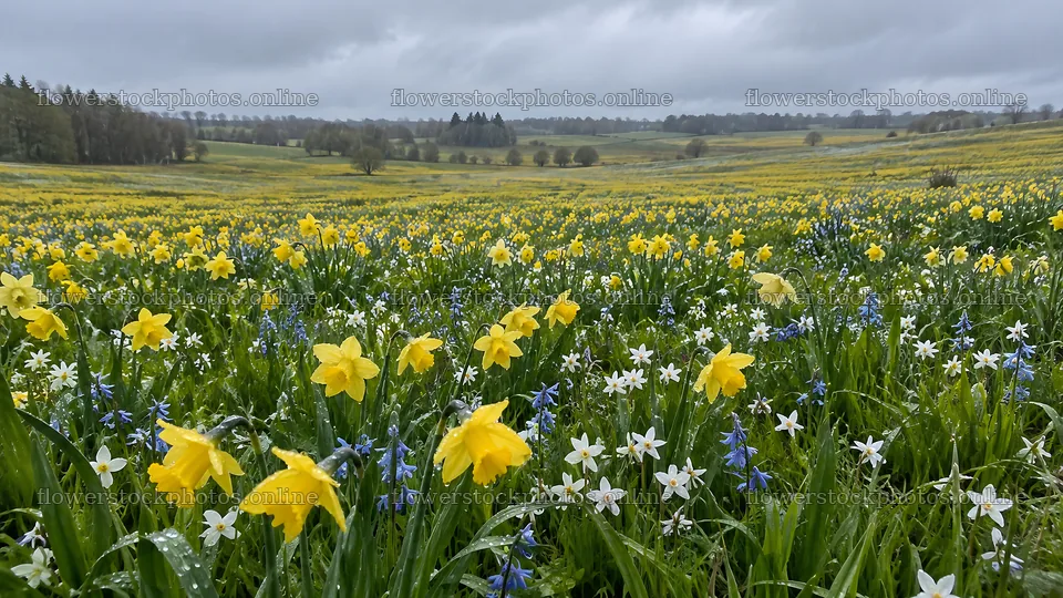 Spring Bulbs Across a Rolling Meadow – flower stock photos 10324x5812