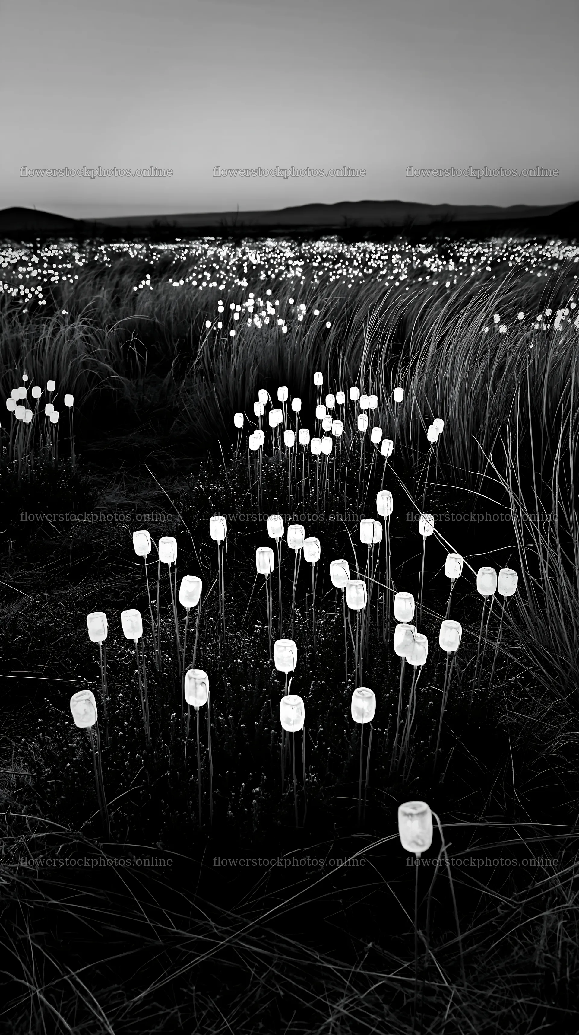 Frost seedheads glow in a vast Christmas meadow at dusk – flower stock photos 5938x10608
